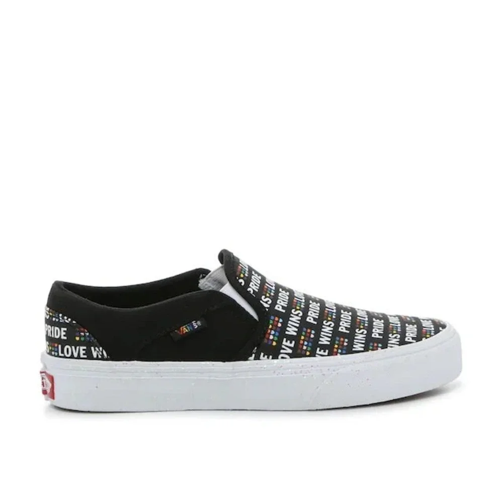 Vans Womens Asher Pride Slip On Shoes‎ Black Multicolor Love Wins Canvas 5 New